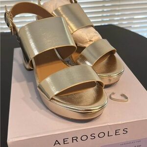 AEROSOLES Gold Platform Sandals with Wide Straps